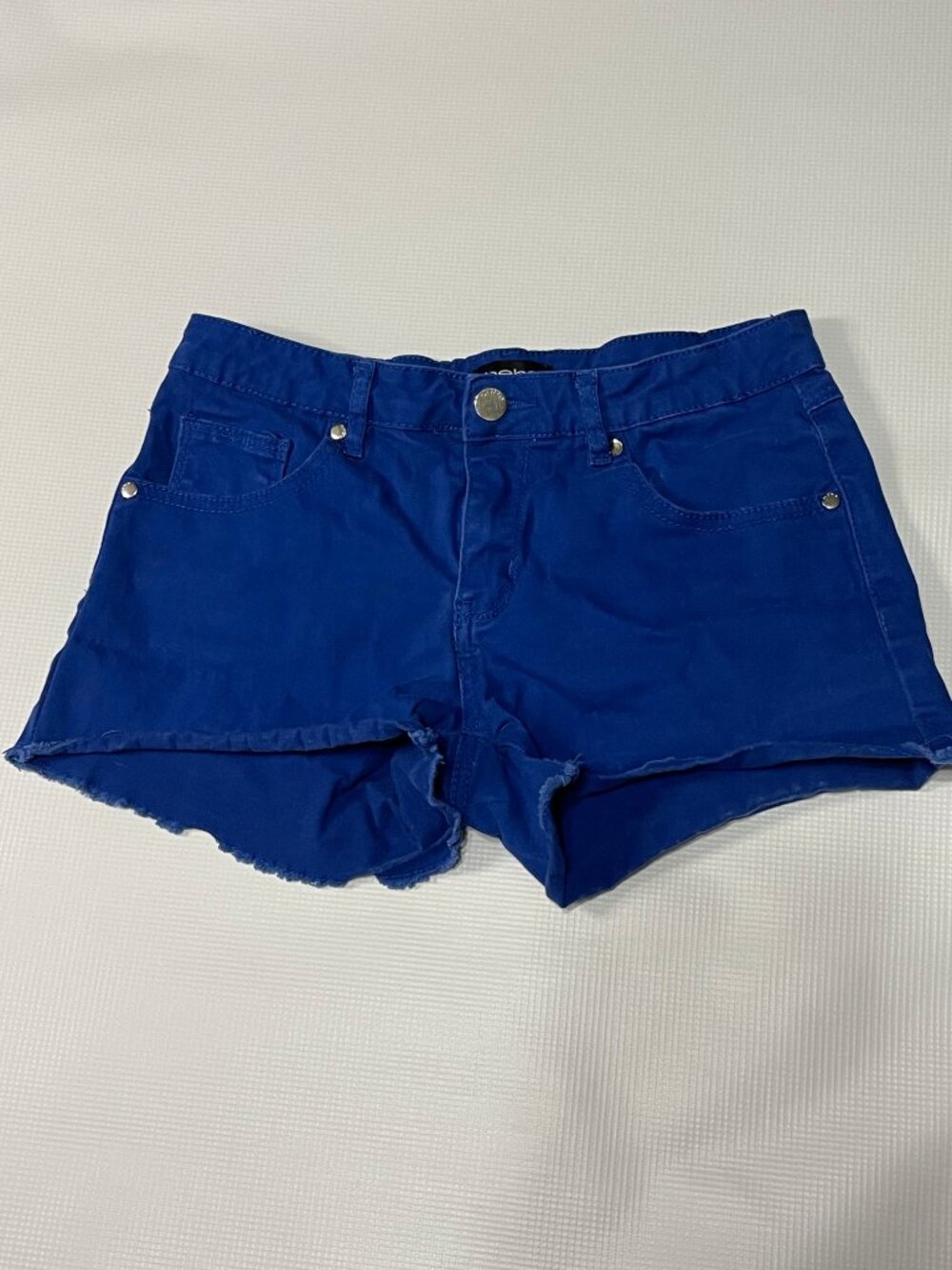 Bebe Electric Blue Cotton Cut-Off Denim Festival Rave Short Shorts, Size 27 US 4